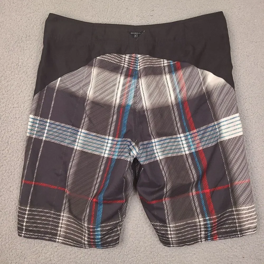 Oneill Shorts‎ Mens 33 Black Colorful Plaid Beach Swim Surf Trunks